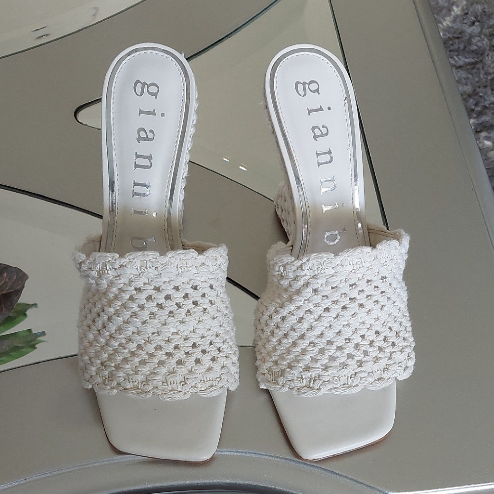 Gianni Bini Cream Woven Mules. 4 inches high. Brand New Condition.